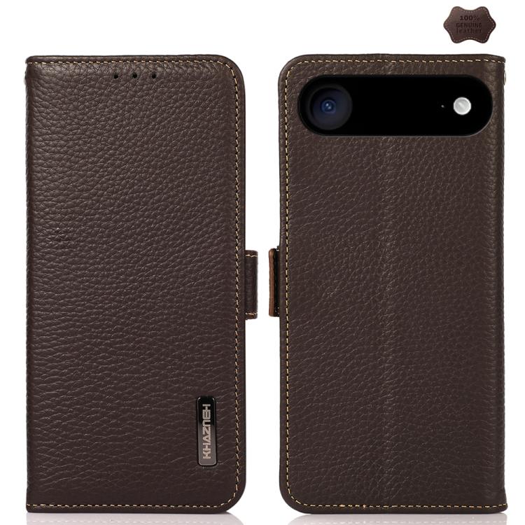 For iPhone Air KHAZNEH Side-Magnetic Litchi Genuine Leather RFID Case(Brown)