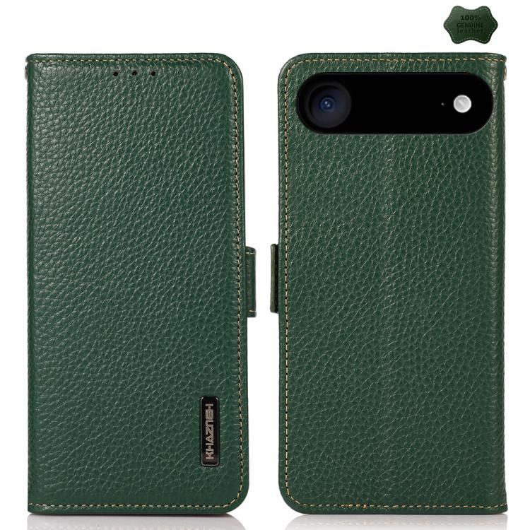 For iPhone Air KHAZNEH Side-Magnetic Litchi Genuine Leather RFID Case(Green)
