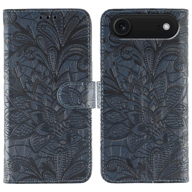 For iPhone Air Lace Flower Embossing Flip Leather Phone Case(Dark Blue)