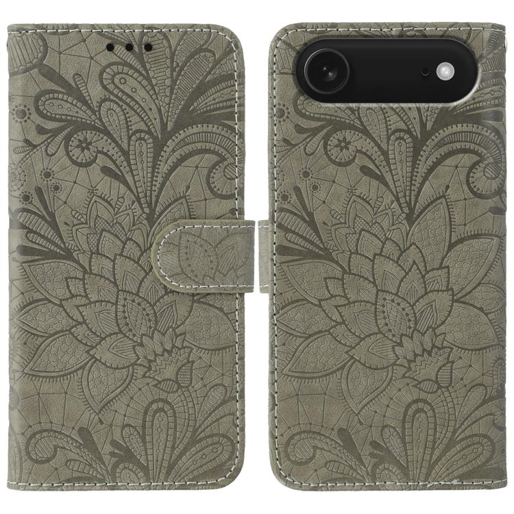 For iPhone Air Lace Flower Embossing Flip Leather Phone Case(Grey)