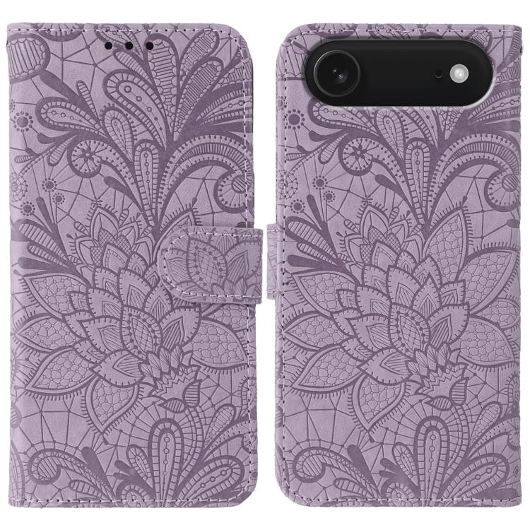 For iPhone Air Lace Flower Embossing Flip Leather Phone Case(Purple)