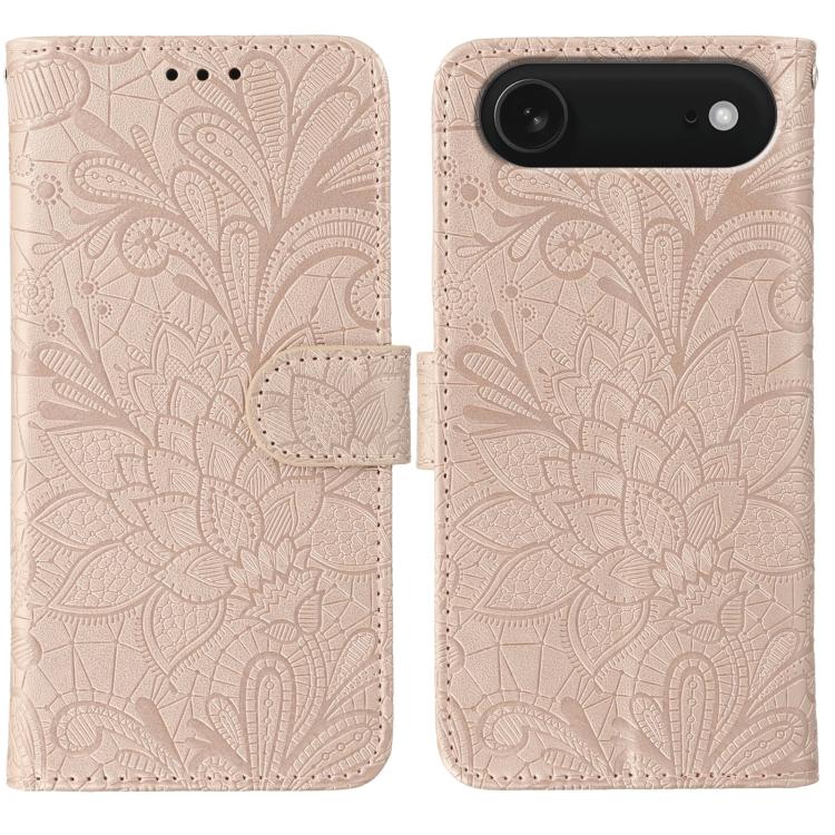 For iPhone Air Lace Flower Embossing Flip Leather Phone Case(Rose Gold)