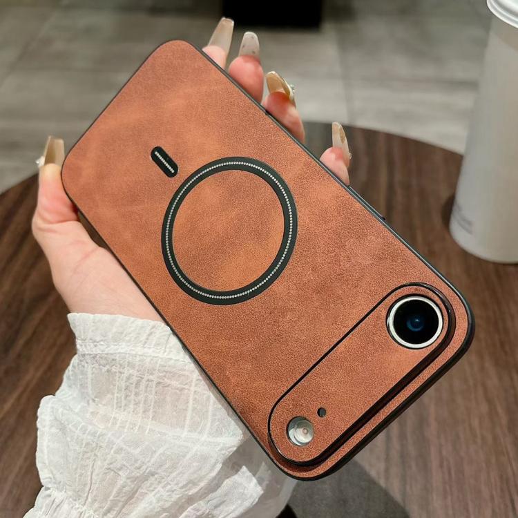 For iPhone Air Lambskin Faux Leather Magnetic Phone Case(Dark Brown)