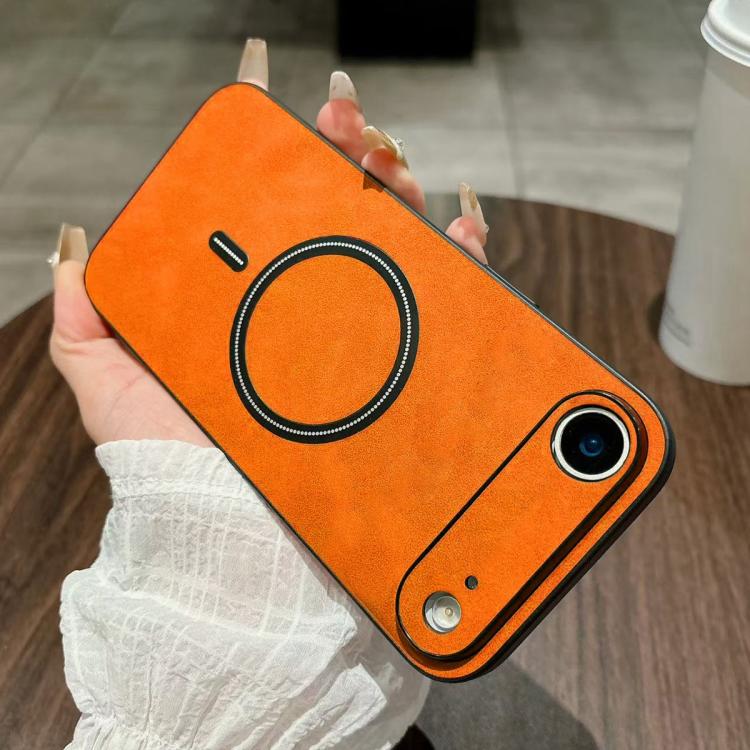 For iPhone Air Lambskin Faux Leather Magnetic Phone Case(Orange)