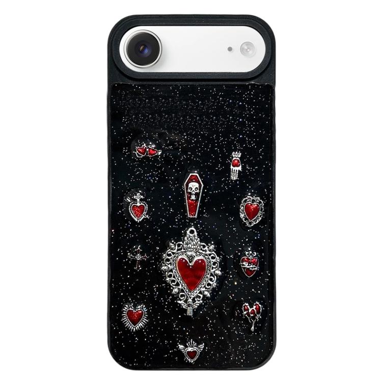 For iPhone Air Large Hole Camera Frame Dark-themed Heart Design Full Coverage Phone Case(Black)
