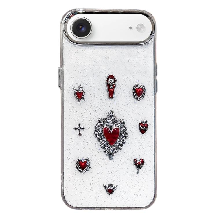 For iPhone Air Large Hole Camera Frame Dark-themed Heart Design Full Coverage Phone Case(Transparent)
