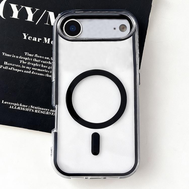 For iPhone Air Large Hole Camera Macaron Transparency MagSafe Phone Case(Black)