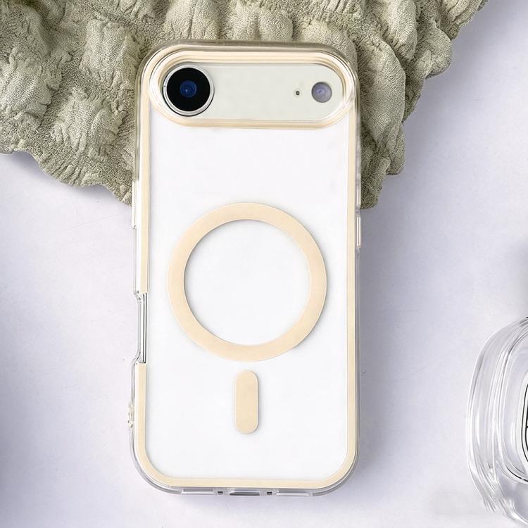 For iPhone Air Large Hole Camera Macaron Transparency MagSafe Phone Case(Light Gold)