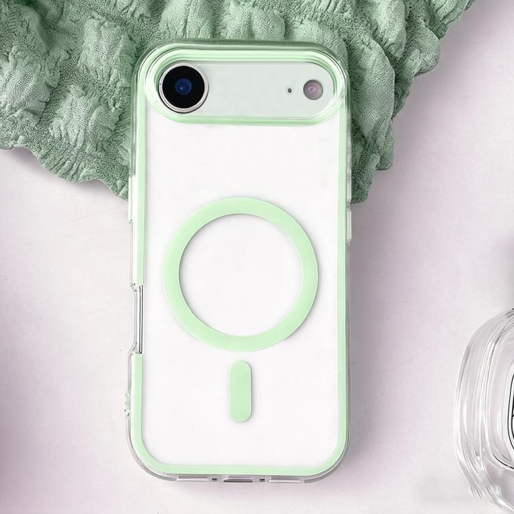 For iPhone Air Large Hole Camera Macaron Transparency MagSafe Phone Case(Light Green)