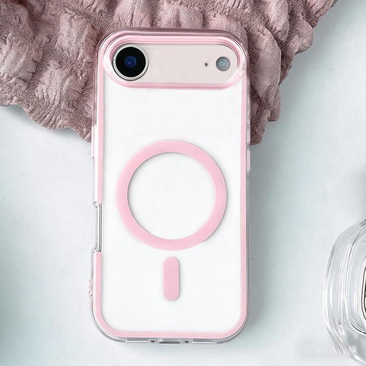 For iPhone Air Large Hole Camera Macaron Transparency MagSafe Phone Case(Pink)