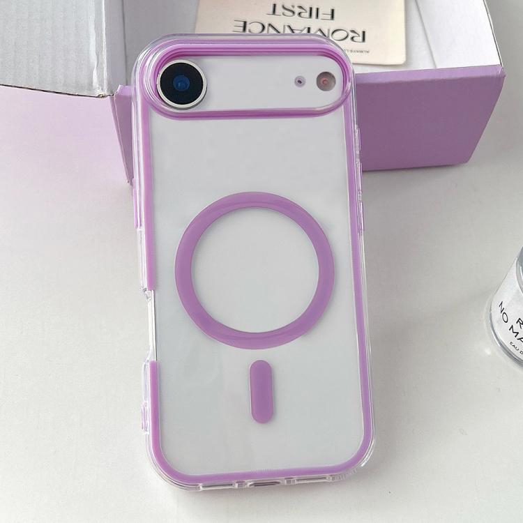For iPhone Air Large Hole Camera Macaron Transparency MagSafe Phone Case(Purple)