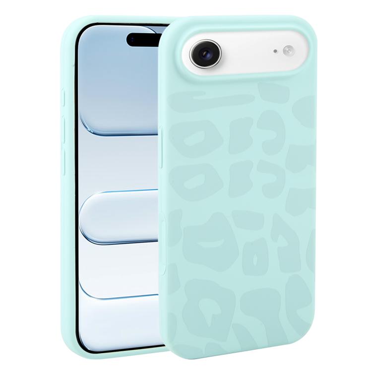 For iPhone Air Large Hole Leopard Print Liquid Silicone Phone Case(Light Cyan)