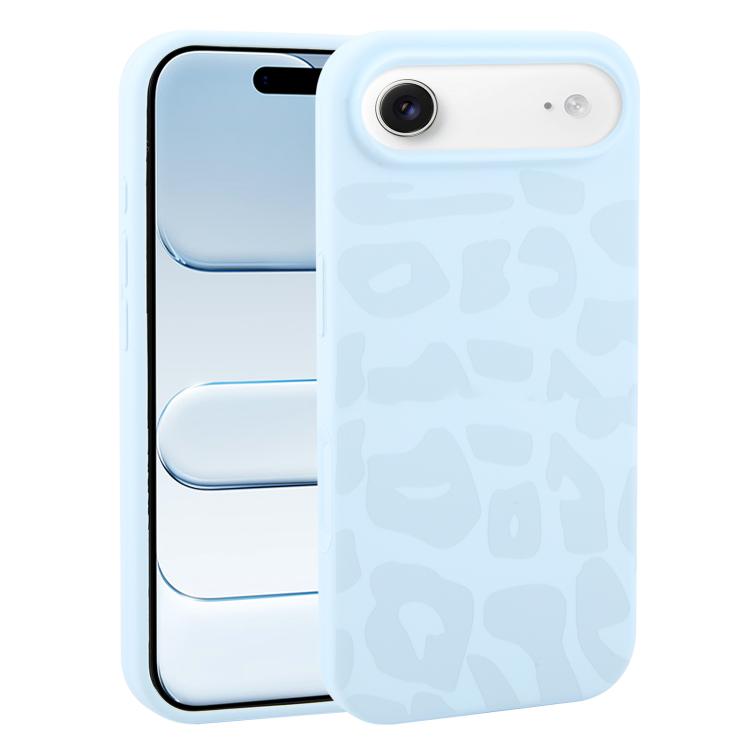 For iPhone Air Large Hole Leopard Print Liquid Silicone Phone Case(Sky Blue)