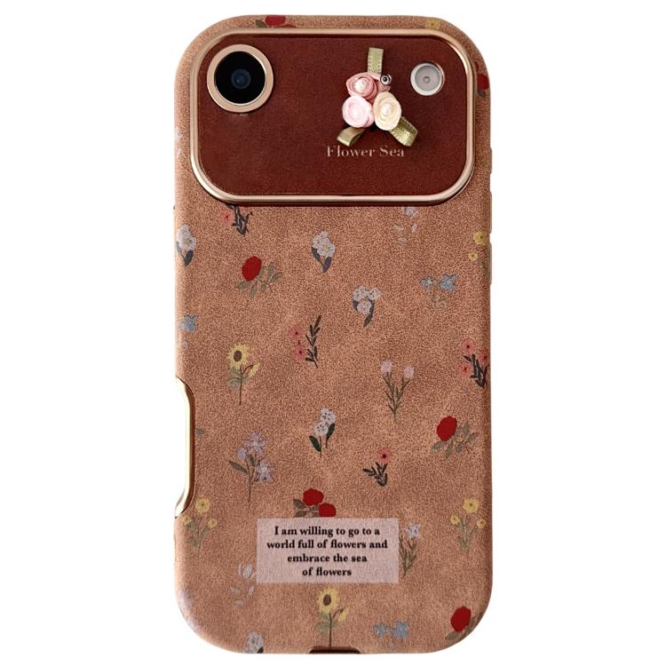 For iPhone Air Large Window Desert Gold Small Floral Soft TPU Phone Case(3D Ribbon Flowers)