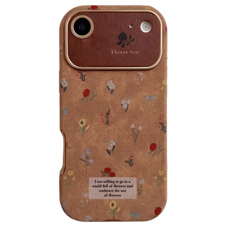 For iPhone Air Large Window Desert Gold Small Floral Soft TPU Phone Case(Black Rose)