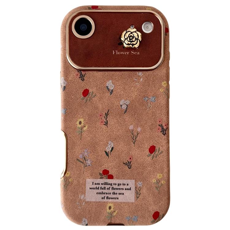 For iPhone Air Large Window Desert Gold Small Floral Soft TPU Phone Case(Gold Camellia)