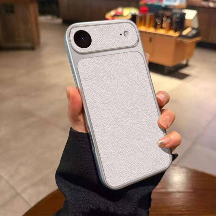 For iPhone Air Large Window Leather Textured Coated TPU Phone Case(White)