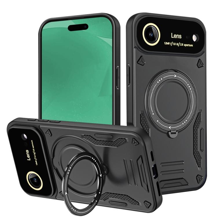 For iPhone Air Large Window MagSafe Holder Phone Case(Black)