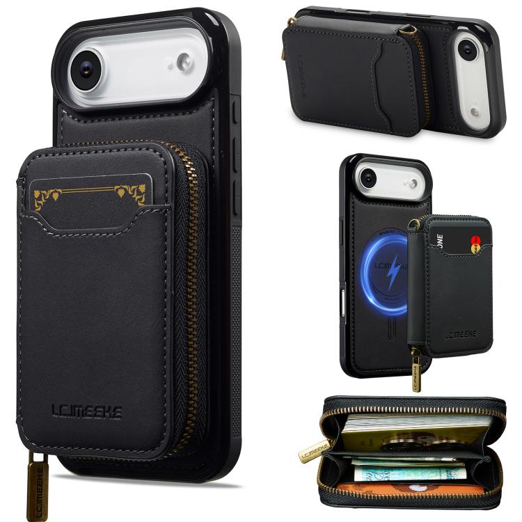 For iPhone Air LC.IMEEKE L6 Series Zipper Card Bag MagSafe Magnetic Phone Case(Black)