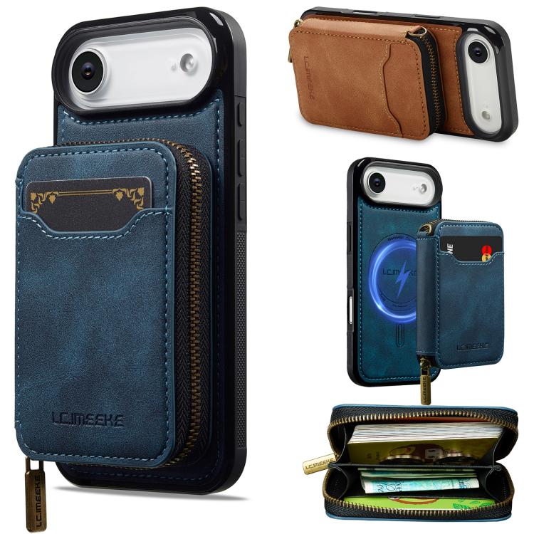 For iPhone Air LC.IMEEKE L6 Series Zipper Card Bag MagSafe Magnetic Phone Case(Blue)