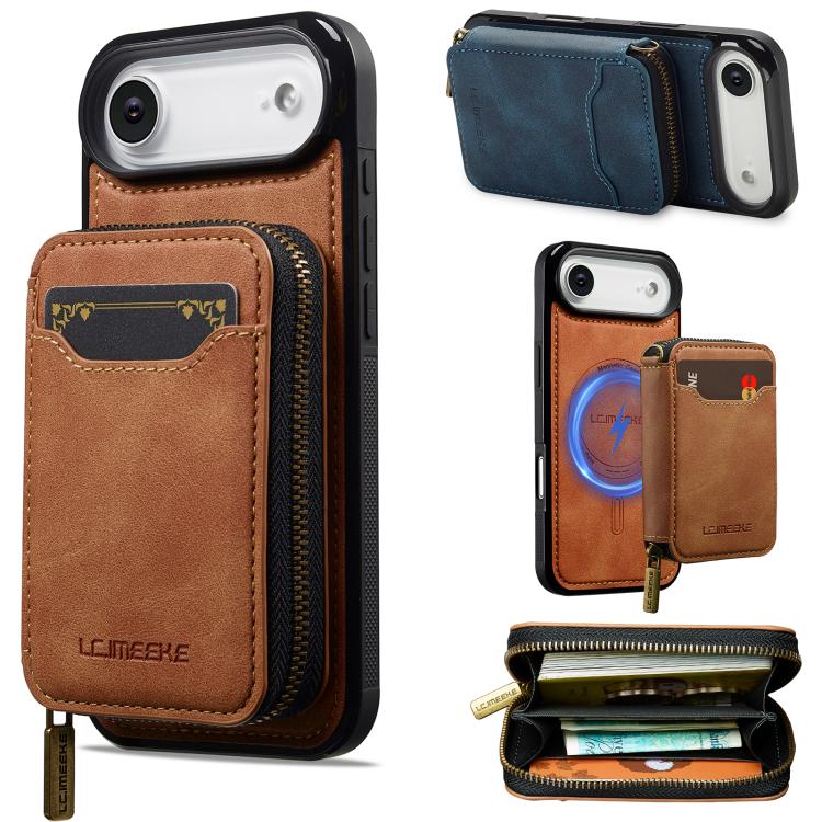 For iPhone Air LC.IMEEKE L6 Series Zipper Card Bag MagSafe Magnetic Phone Case(Brown)