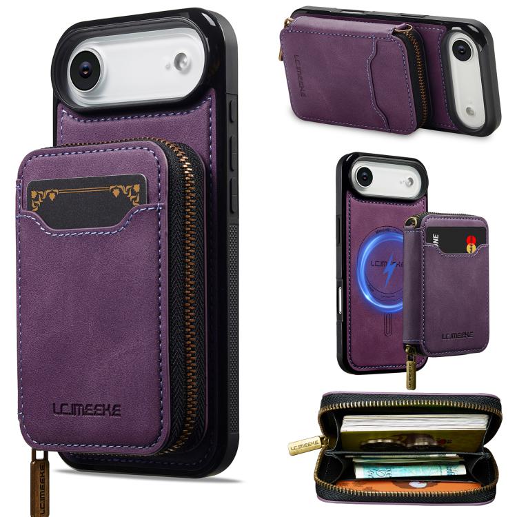 For iPhone Air LC.IMEEKE L6 Series Zipper Card Bag MagSafe Magnetic Phone Case(Purple)