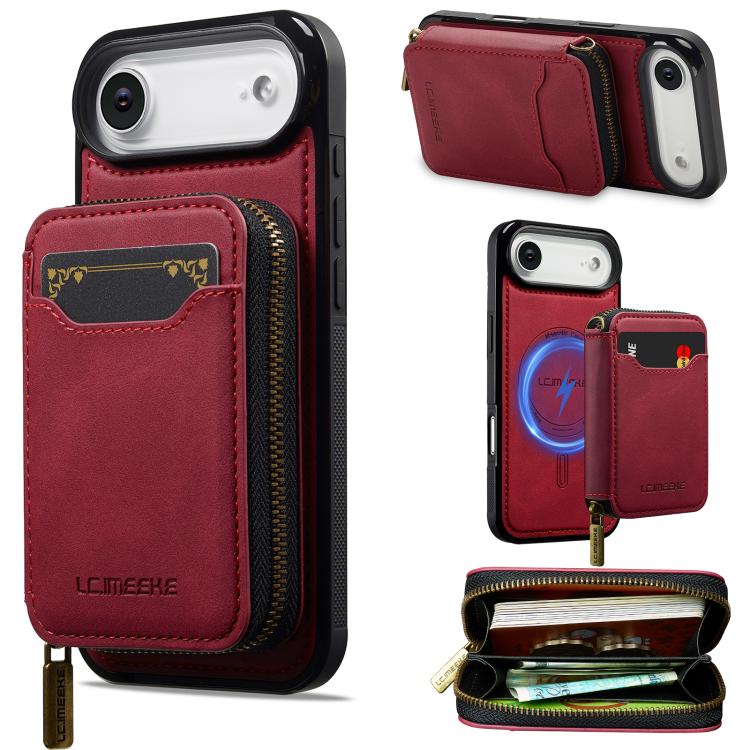 For iPhone Air LC.IMEEKE L6 Series Zipper Card Bag MagSafe Magnetic Phone Case(Red)