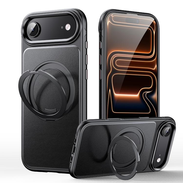 For iPhone Air Leather Texture 360 Degrees Rotating Magnetic Holder Phone Case(Black)