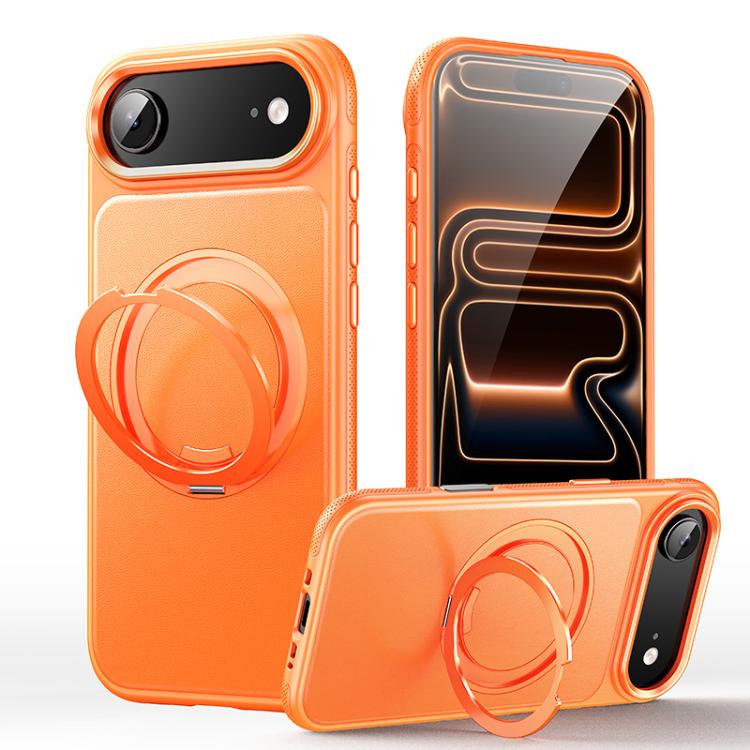 For iPhone Air Leather Texture 360 Degrees Rotating Magnetic Holder Phone Case(Orange)