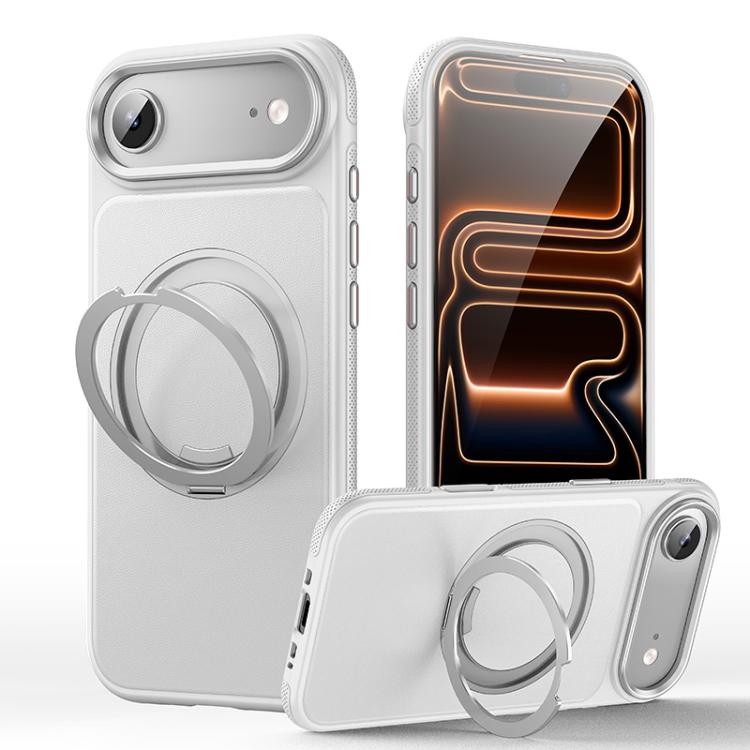 For iPhone Air Leather Texture 360 Degrees Rotating Magnetic Holder Phone Case(Silver)