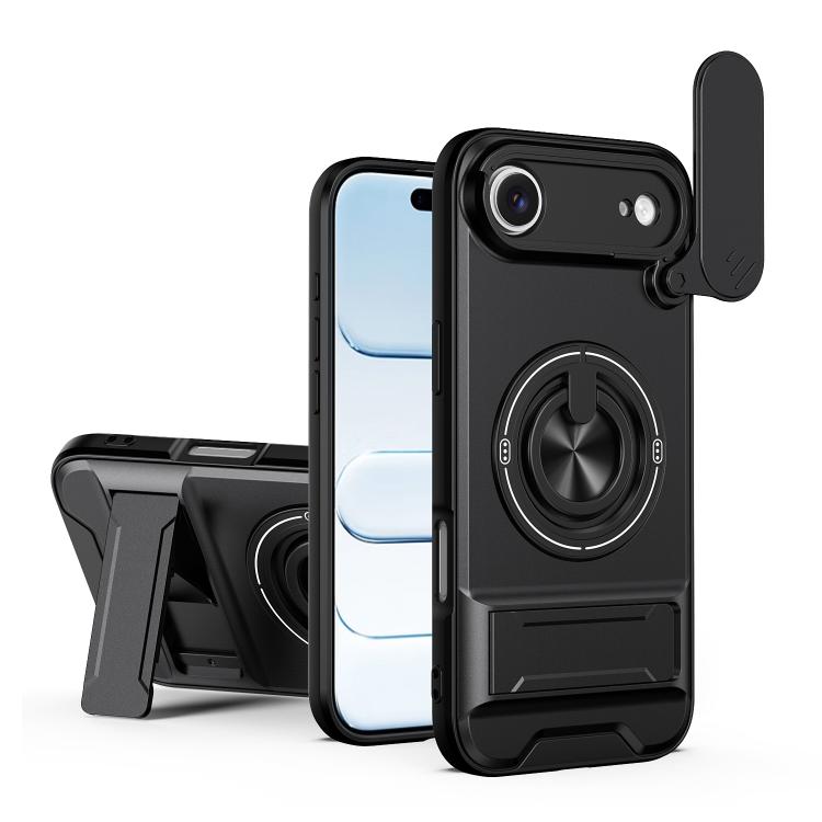 For iPhone Air Lens Sliding Window Multifunctional Magnetic Shockproof Phone Case(Black)