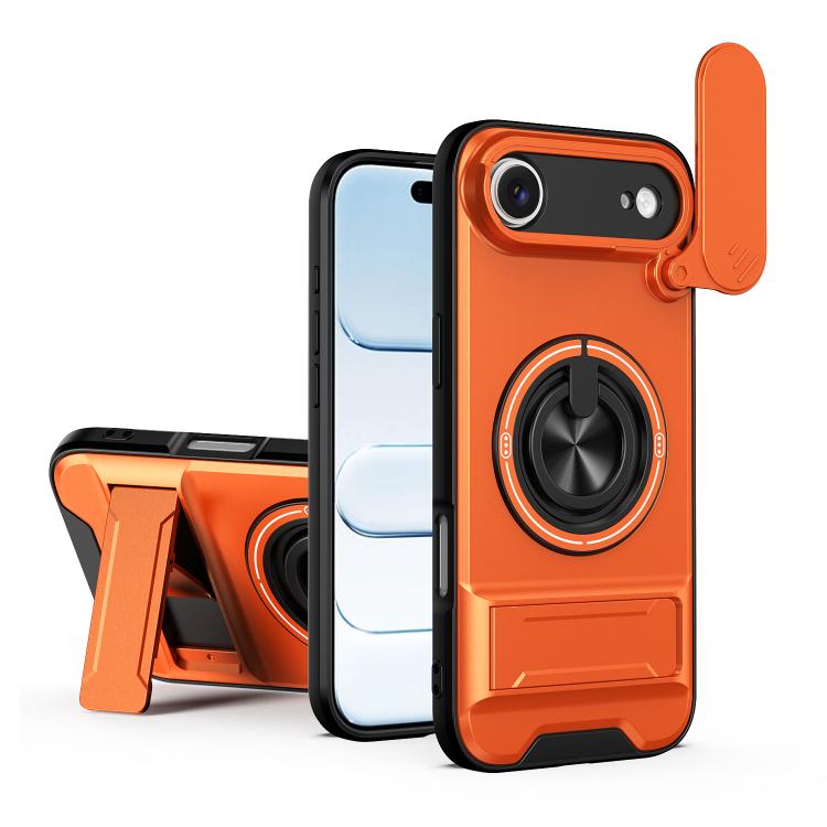 For iPhone Air Lens Sliding Window Multifunctional Magnetic Shockproof Phone Case(Orange)