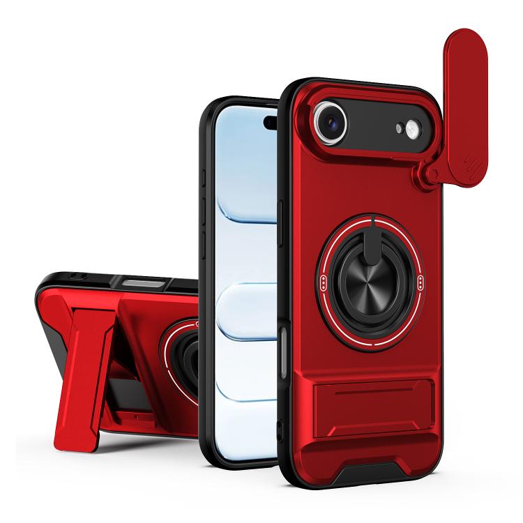For iPhone Air Lens Sliding Window Multifunctional Magnetic Shockproof Phone Case(Red)