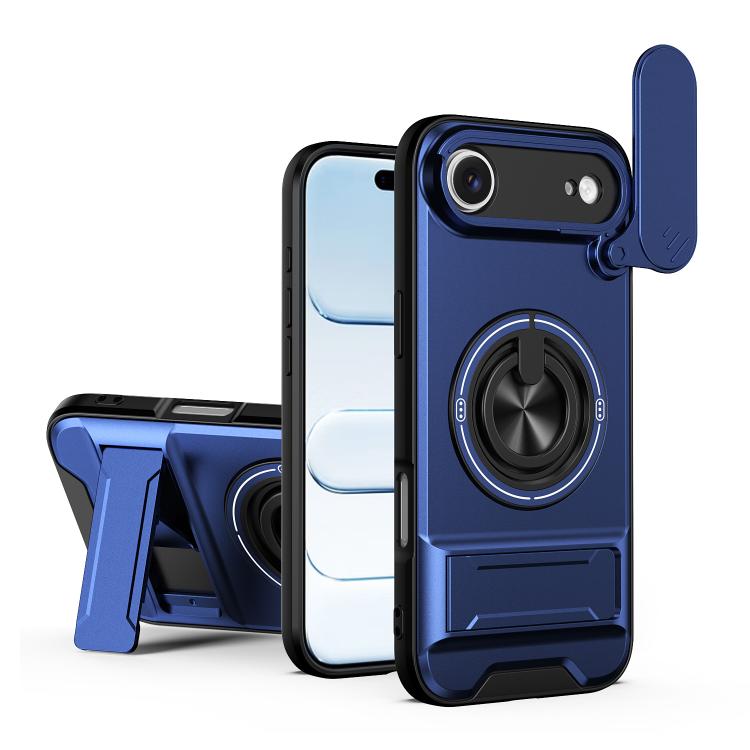 For iPhone Air Lens Sliding Window Multifunctional Magnetic Shockproof Phone Case(Royal Blue)