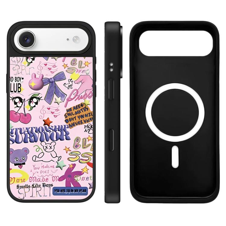 For iPhone Air Leopard Cherry Series Pattern Camera Control Button Mirror Magnetic Phone Case(Cartoon Graffiti)