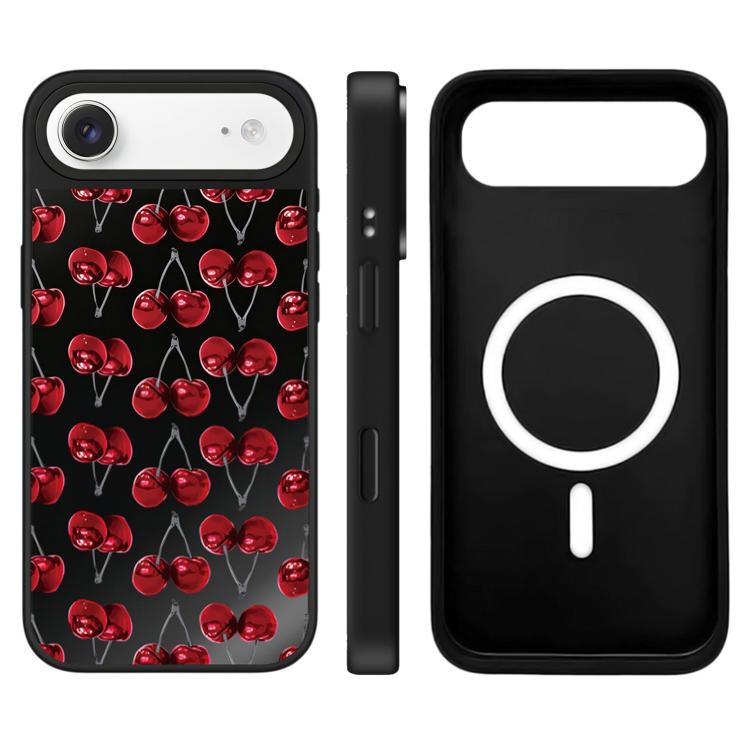 For iPhone Air Leopard Cherry Series Pattern Camera Control Button Mirror Magnetic Phone Case(Cherrys)