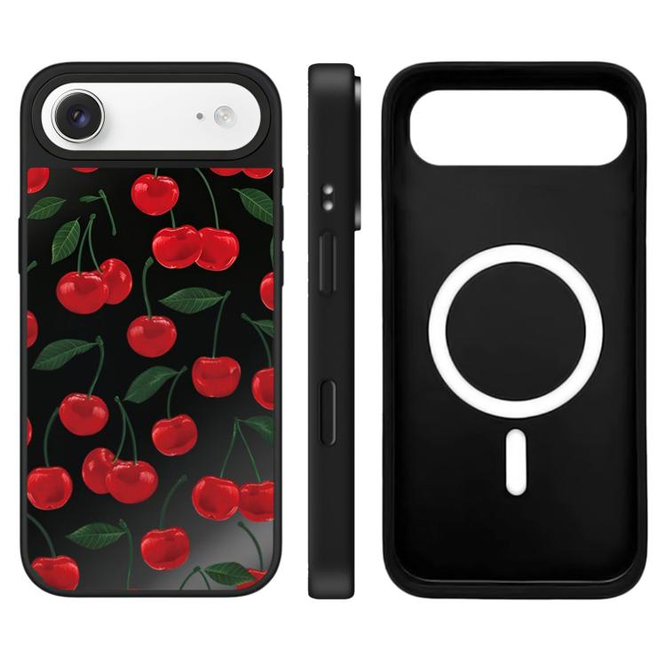 For iPhone Air Leopard Cherry Series Pattern Camera Control Button Mirror Magnetic Phone Case(Cherrys with Leaves)