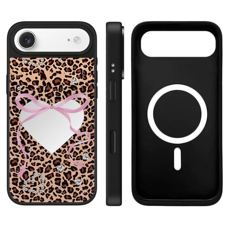 For iPhone Air Leopard Cherry Series Pattern Camera Control Button Mirror Magnetic Phone Case(Heart Leopard)