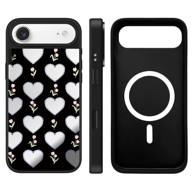 For iPhone Air Leopard Cherry Series Pattern Camera Control Button Mirror Magnetic Phone Case(Hearts Flower)