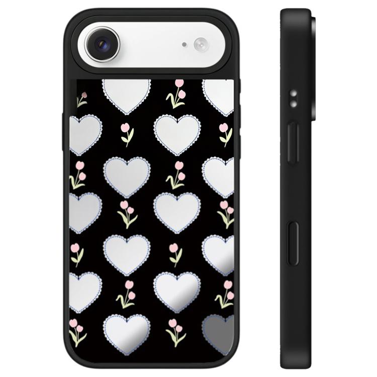 For iPhone Air Leopard Cherry Series Pattern Camera Control Button Mirror Phone Case(Hearts Flower)