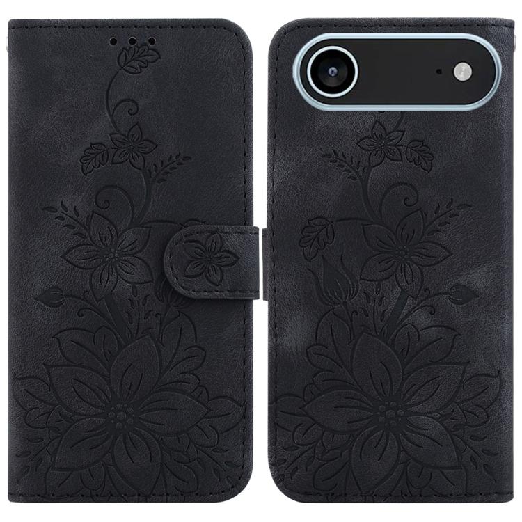 For iPhone Air Lily Embossed Leather Phone Case(Black)