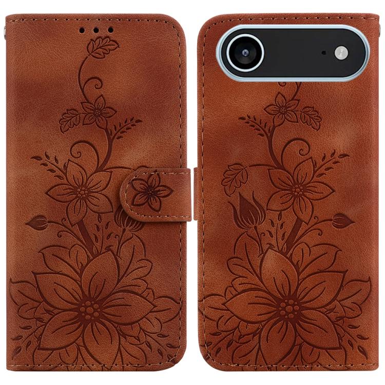 For iPhone Air Lily Embossed Leather Phone Case(Brown)