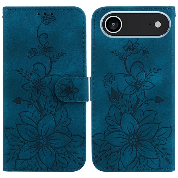 For iPhone Air Lily Embossed Leather Phone Case(Dark Blue)