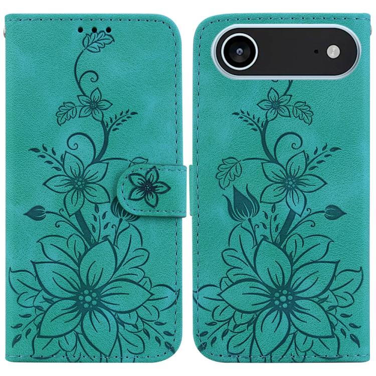 For iPhone Air Lily Embossed Leather Phone Case(Green)