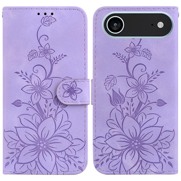 For iPhone Air Lily Embossed Leather Phone Case(Purple)
