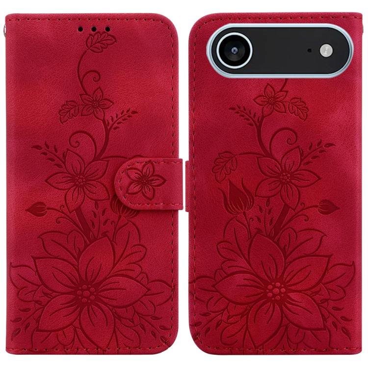 For iPhone Air Lily Embossed Leather Phone Case(Red)