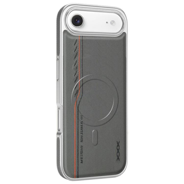 For iPhone Air Line Print Diamond Texture Magnetic Vegan Leather Phone Case(Grey)
