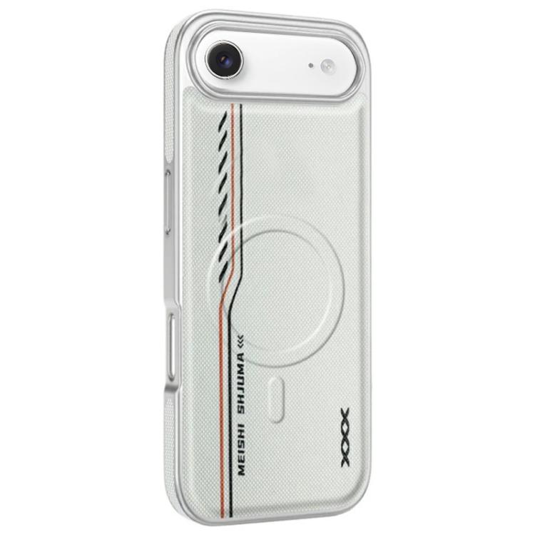 For iPhone Air Line Print Diamond Texture Magnetic Vegan Leather Phone Case(White)