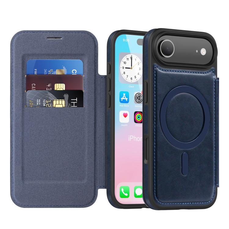 For iPhone Air Linton MagSafe Leather Phone Case(Blue)
