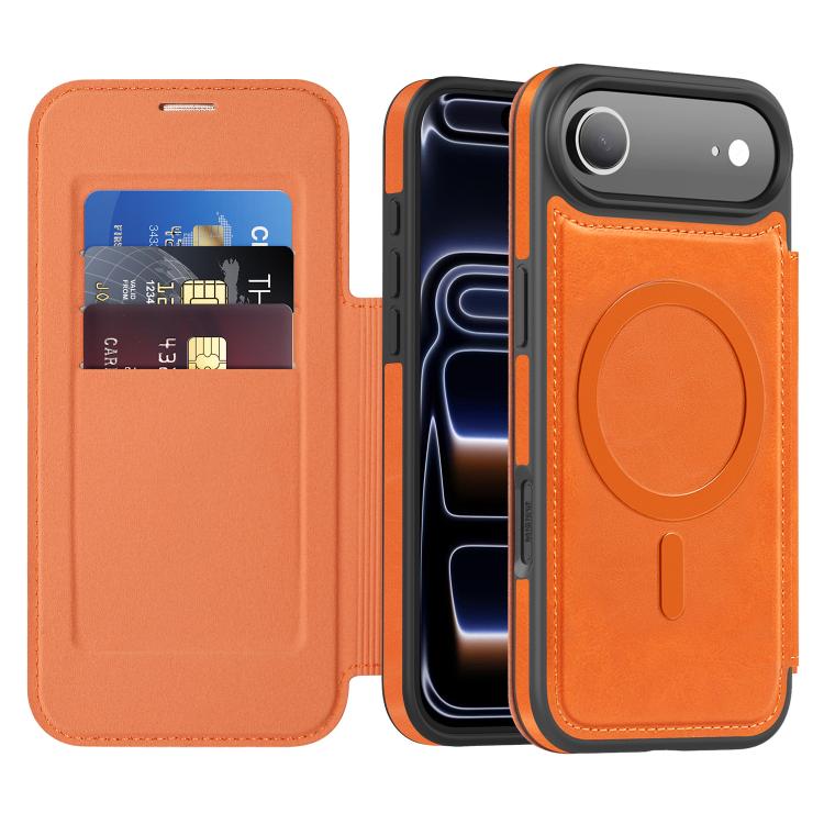 For iPhone Air Linton MagSafe Leather Phone Case(Orange)